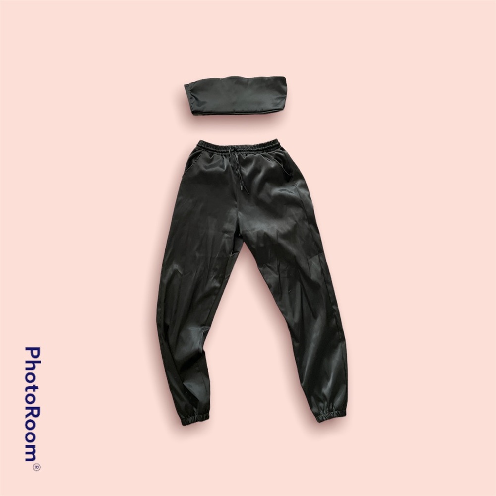 Black satin matching set